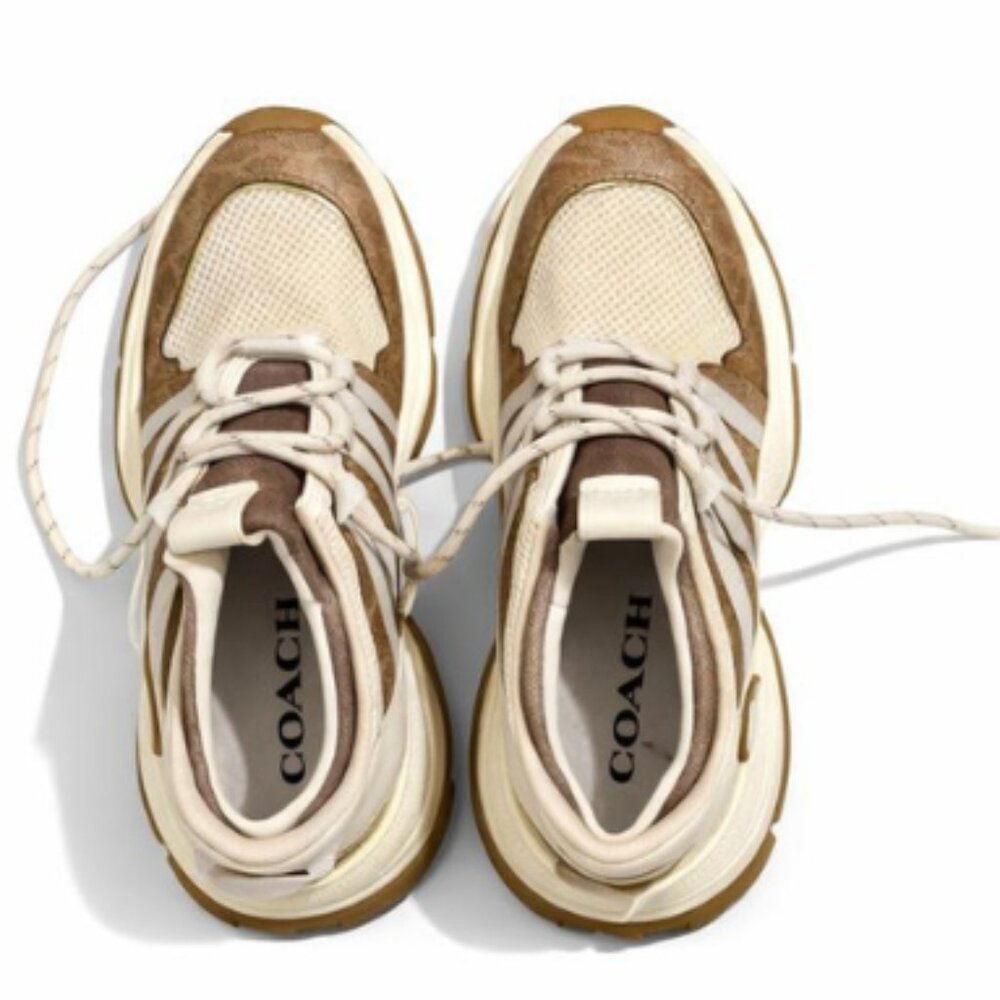Coach C165 Runner Sneakers Signature Canvas Tan & Chalk Women's Size 10 - Picture 3 of 7